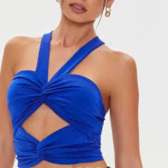 Forever 21 twisted knot cut out cropped top blue Small - Picture 1 of 10